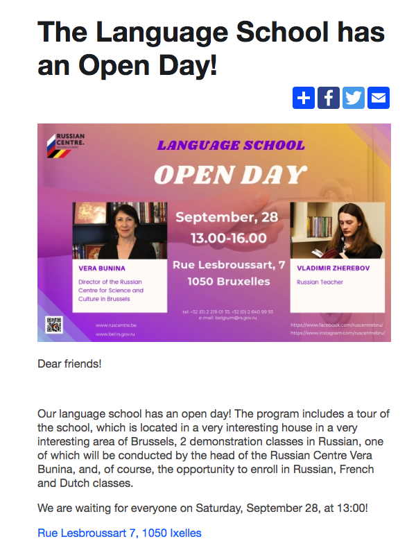 Page Internet. The Language School has an Open Day. 2019-09-28
